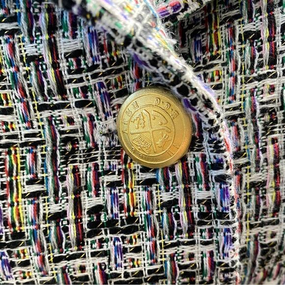 𝅺jacket Society cropped tweed Lurex fringe gold buttons tailored blazer Sz S - Picture 3 of 15